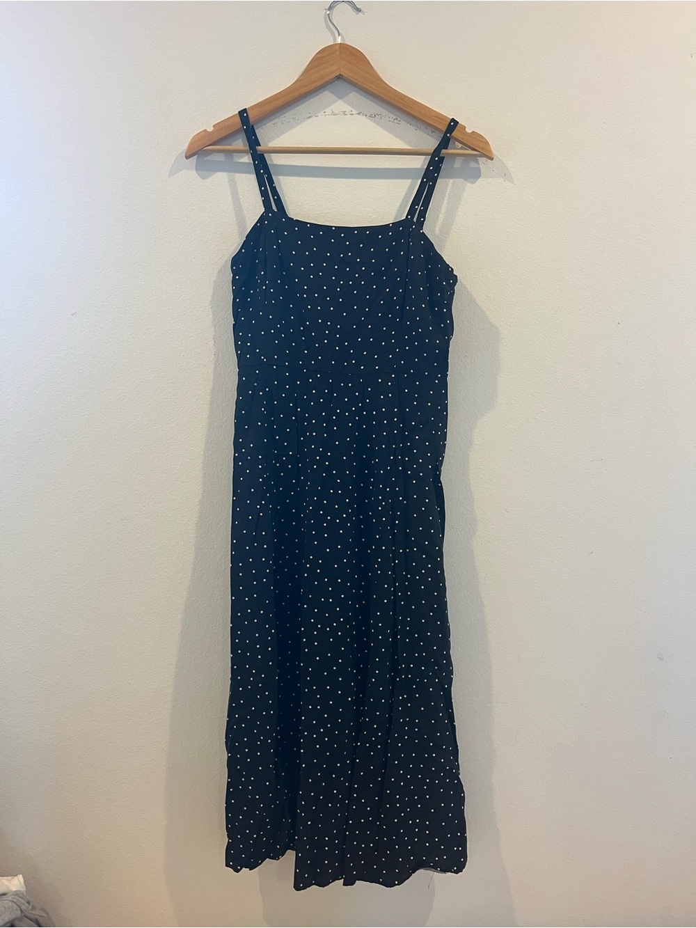 GAP Black Polka Dot Midi Dress with Thin Straps